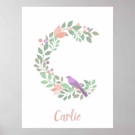 Florence monogram letter C paarse vogel Poster (Voorkant)