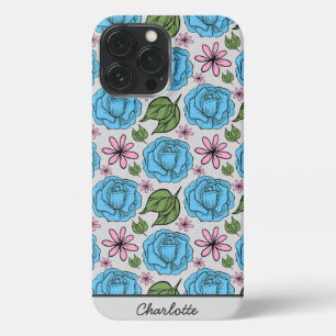 Florence naadloos patroon blauw en roze gepersonal iPhone 13 pro max hoesje