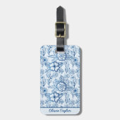 Florence naadloos patroon blauw wit gepersonalisee bagagelabel (Voorkant verticaal)