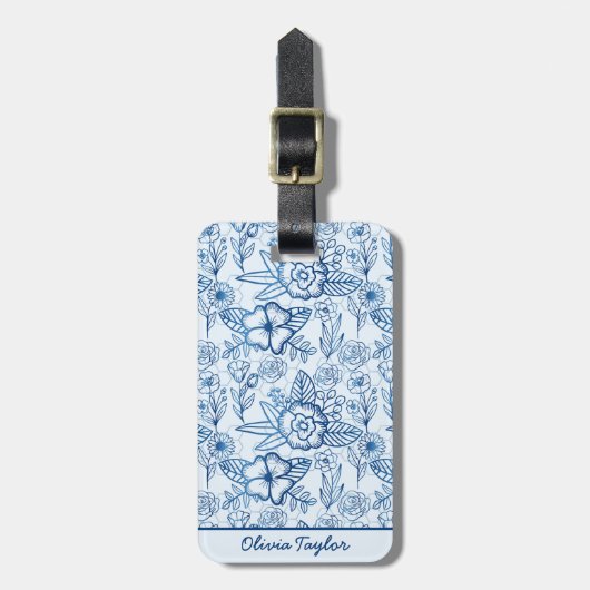 Florence naadloos patroon blauw wit gepersonalisee bagagelabel (Voorkant verticaal)