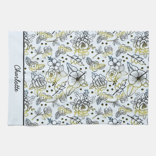 Florence naadloos patroon grote bloesem op maat theedoek (Horizontaal)