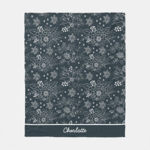 Florence naadloos patroon wit op donkergepersonali fleece deken