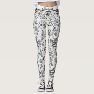 Florence naadloos patroon zwart-wit op maat leggings
