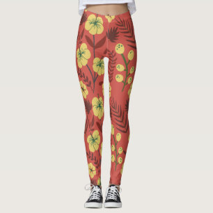 Florence naadloze bloemen, geel en rood leggings