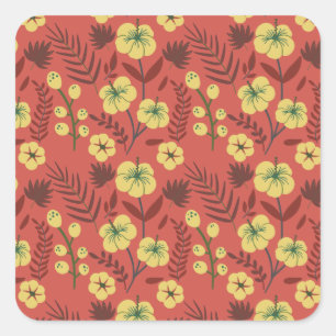 Florence naadloze bloemen, geel en rood vierkante sticker