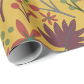 Florence naadloze gele bloemen en bladeren cadeaupapier (Rol Hoek)