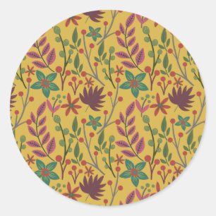Florence naadloze gele bloemen en bladeren ronde sticker