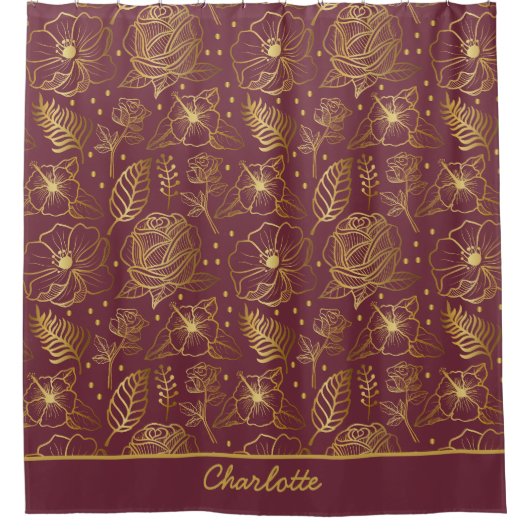 Florence naadloze gouden bloemen, gepersonaliseerd douchegordijn (Voorkant)