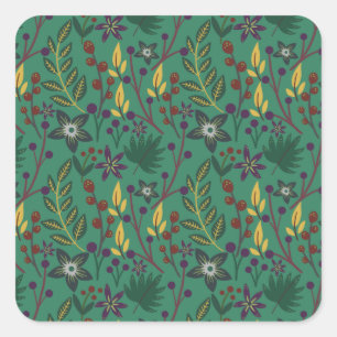 Florence naadloze patroonbloemen groene achtergron vierkante sticker
