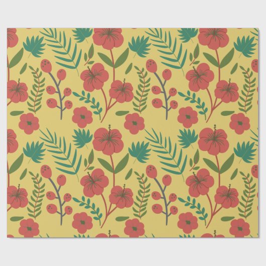 Florence naadloze rode gele bloemen cadeaupapier (Vlak)