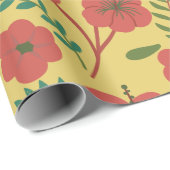 Florence naadloze rode gele bloemen cadeaupapier (Rol Hoek)