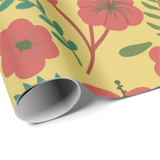 Florence naadloze rode gele bloemen cadeaupapier (Rol Hoek)