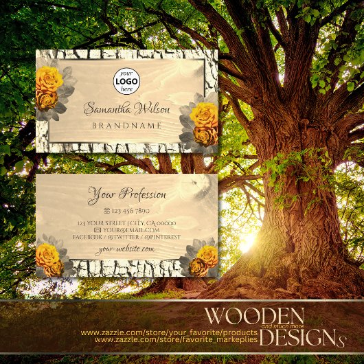 Florence Natural Light Brown Wood Tree Bark and Lo Visitekaartje