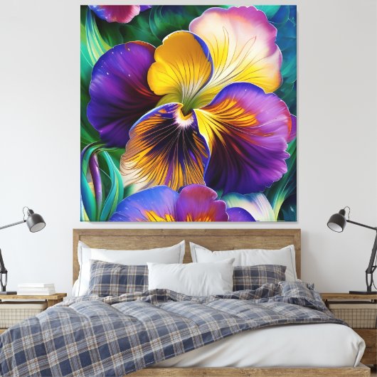 Florence Paarse en goudblauw-groene bladeren Canvas Afdruk (Insitu (Slaapkamer))