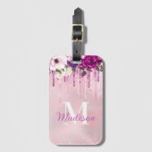 Florence Paarse roze druppelglitter-monogram Bagagelabel (Voorkant (verticaal))