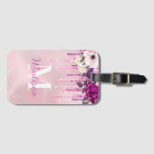 Florence Paarse roze druppelglitter-monogram Bagagelabel (Voorkant (horizontaal))