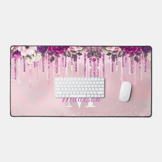 Florence Paarse roze druppelglitter-monogram Bureaumat (Keyboard & Muis)