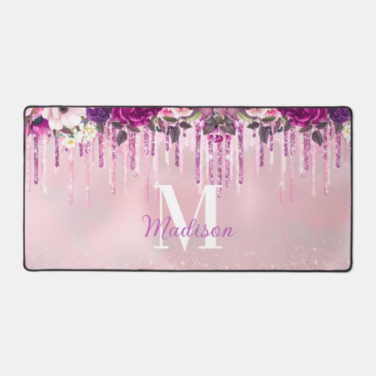 Florence Paarse roze druppelglitter-monogram Bureaumat (Voorkant)