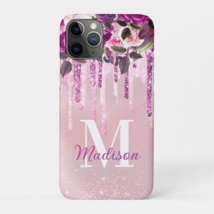 Florence Paarse roze druppelglitter-monogram Case-Mate iPhone Case