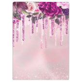 Florence Paarse roze druppelglitter-monogram Klembord (Achterkant)