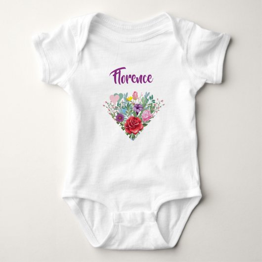 Florence personaliseert Naam Flowers Twins 2 Heart Romper (Voorkant)
