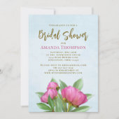 Florence Pink Botanical Elegant Peonies QR Code Kaart (Voorkant)