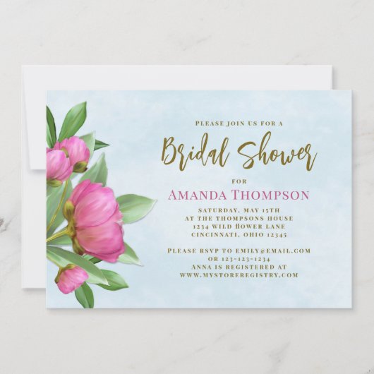 Florence Pink Botanical Elegant Peonies QR Code Kaart (Voorkant)