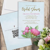 Florence Pink Botanical Elegant Peonies QR Code Kaart