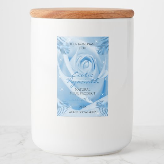 Florence Product Labels blauw Roos met palmbladere Voedselcontainer Etiket