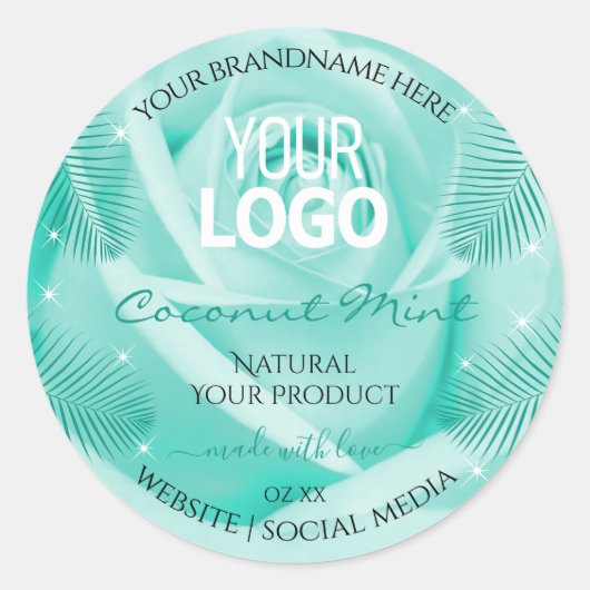 Florence Product Labels Blauwgroen Roos Palm Leave (Voorkant)