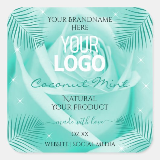 Florence Product Labels Blauwgroen Roos Palm Leave (Voorkant)