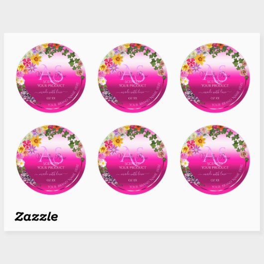 Florence Product Labels Roze gradiënt met monogram (Vel)