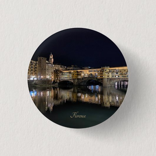 Florence rivieroevers 's nachts, reizen ronde button 3,2 cm (Voorkant)