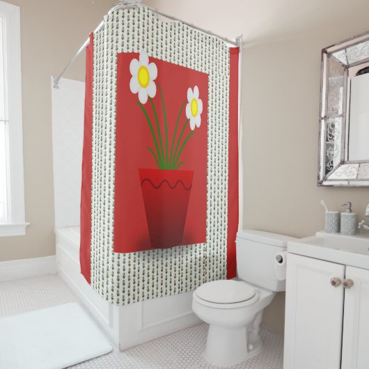Florence rode bloempot groen douwergordijn douchegordijn (In situ)