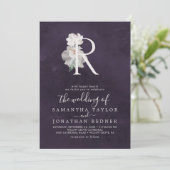 Florence Romance Letter R Monogram | Plum Wedding Kaart (Staand voorkant)
