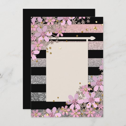 Florence roze bloemen gouden polka punts striped l kaart (Voorkant / Achterkant)