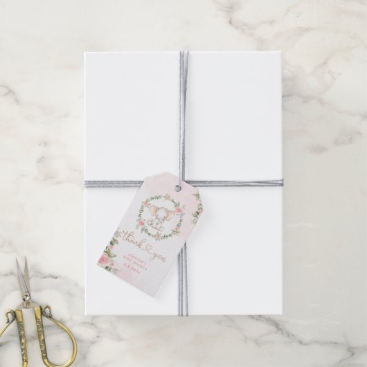 Florence roze olifant baby shower cadeaulabel (Met Touw)