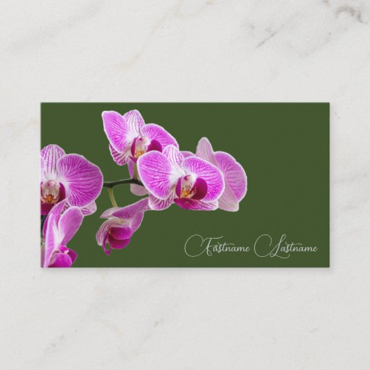 Florence roze orchidee bloesem kalligrafie donkerg visitekaartje (Voorkant)