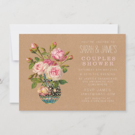 Florence Rozen Couples Shower Party Invite Kaart (Voorkant)