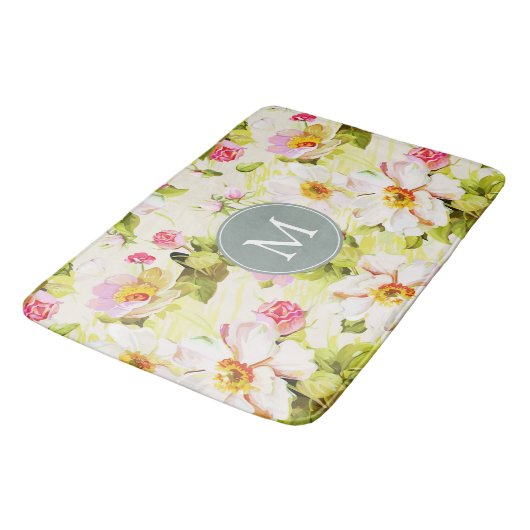 Florence Rozen Peonies Monogram Bath Mat (Gekanteld)