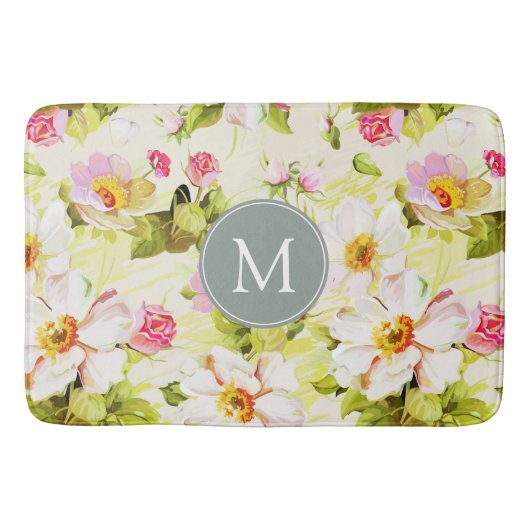 Florence Rozen Peonies Monogram Bath Mat (Voorkant)