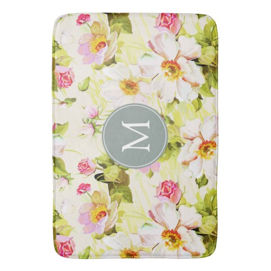  Florence Rozen Peonies Monogram Bath Mat (Voorkant Verticaal)
