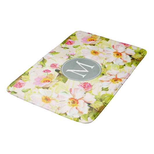 Florence Rozen Peonies Monogram Bath Mat (Gekanteld)