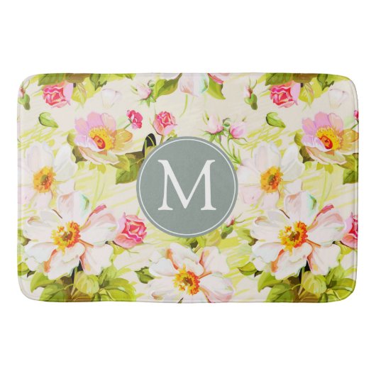 Florence Rozen Peonies Monogram Bath Mat (Voorkant)