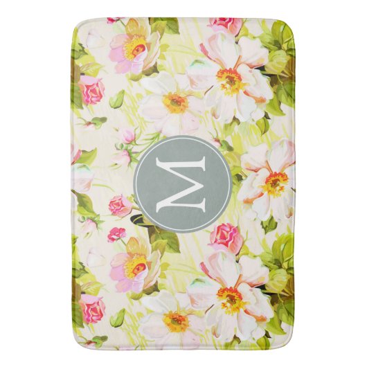  Florence Rozen Peonies Monogram Bath Mat (Voorkant Verticaal)