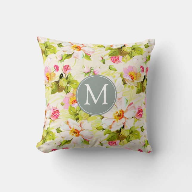  Florence Rozen Peonies Monogram Sq Pillow Kussen (Voorkant)