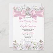  Florence Rozen Pink White Birthday Party Kaart (Voorkant)