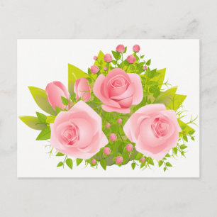 Florence Rozen roze en groene bloemen - Hallo lief Briefkaart