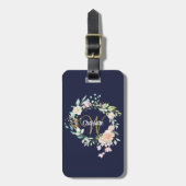 Florence-Rozen van Navy Blue Gold Script Bagagelabel (Voorkant verticaal)