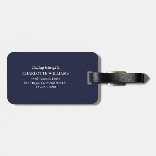 Florence-Rozen van Navy Blue Gold Script Bagagelabel (Achterkant horizontaal)